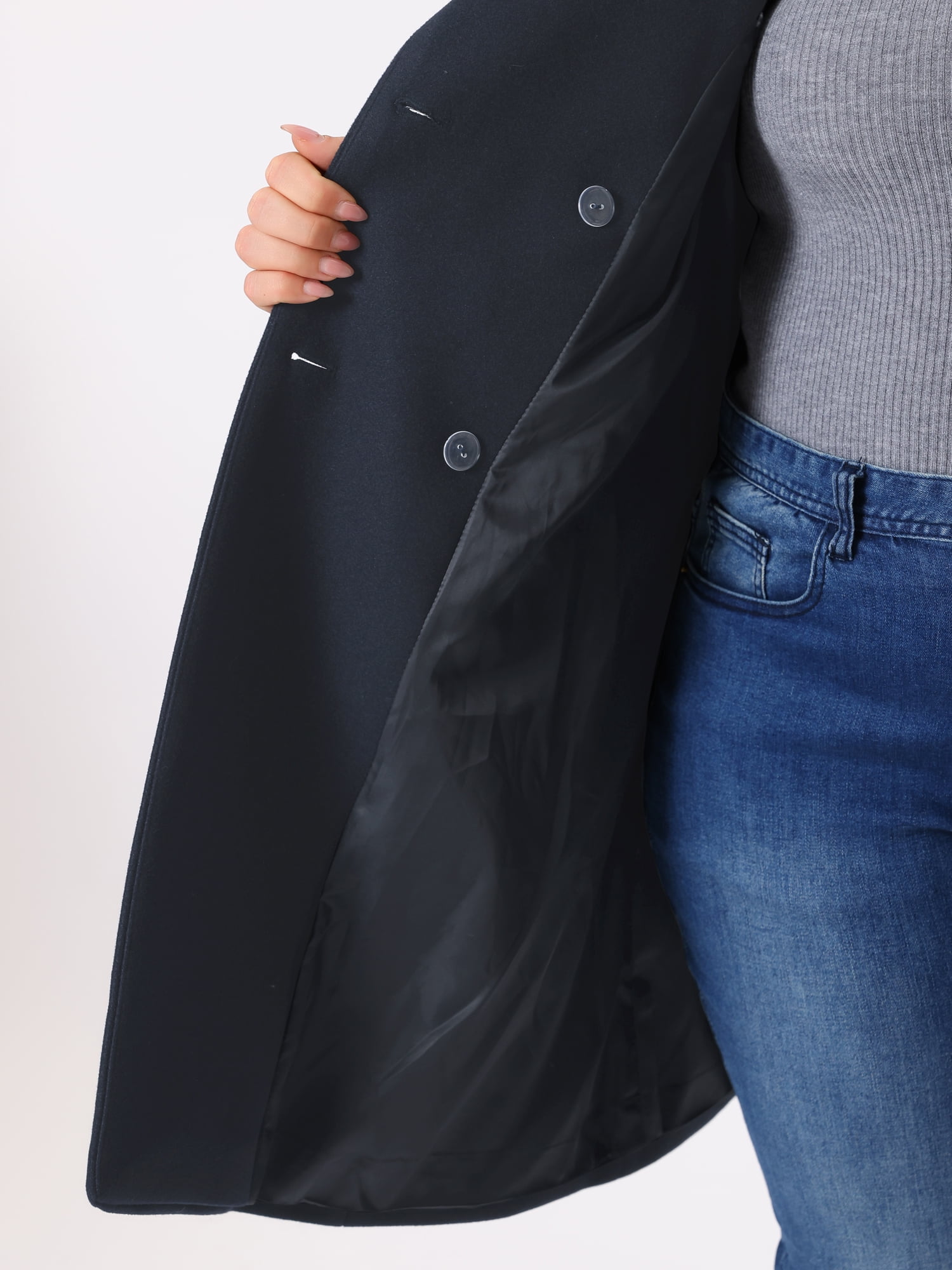 DARING DIVA Womens Plus Size Winter Pea Coat Double Breasted Notch Lapel 3X Navy Blue