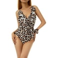 thumbnail image 2 of Women Deep V-neck Padded Swimwear Sleeveless Ruffled Hem Tummy Control One-piece Bathing Suit, 2 of 7