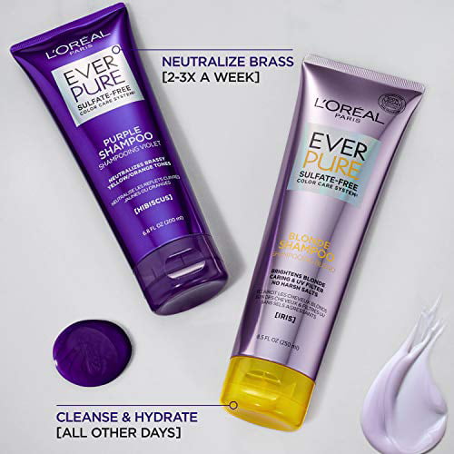 Perseus Lykkelig kritiker L'Oreal Paris EverPure Sulfate Free Brass Toning Purple Conditioner for  Blonde, Bleached, Silver, or Brown Highlighted Hair, 11 Fl; Oz (Packaging  May Vary) - Walmart.com