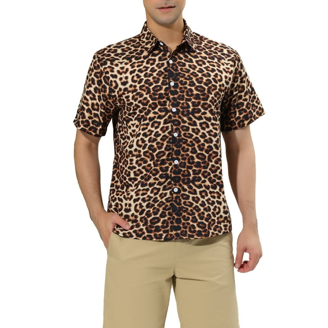 INSPIRE CHIC Chemises d'Été Décontractées à Manches Courtes Imprimé Animal pour Hommes TG Imprimé Léopard