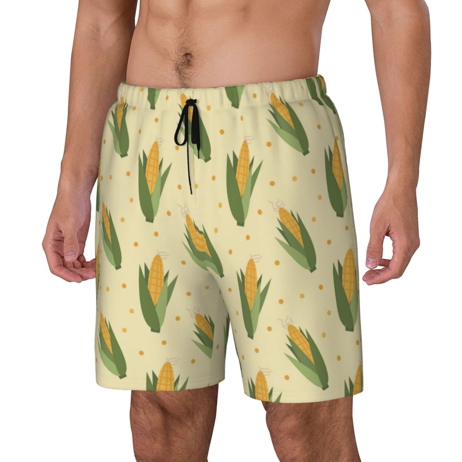 Xecao Yellow Corn for Men's Swimming Trunks Swim Trunks Quick Dry Swim Shorts with Mesh Lining Funny Swimwear Bathing Suits