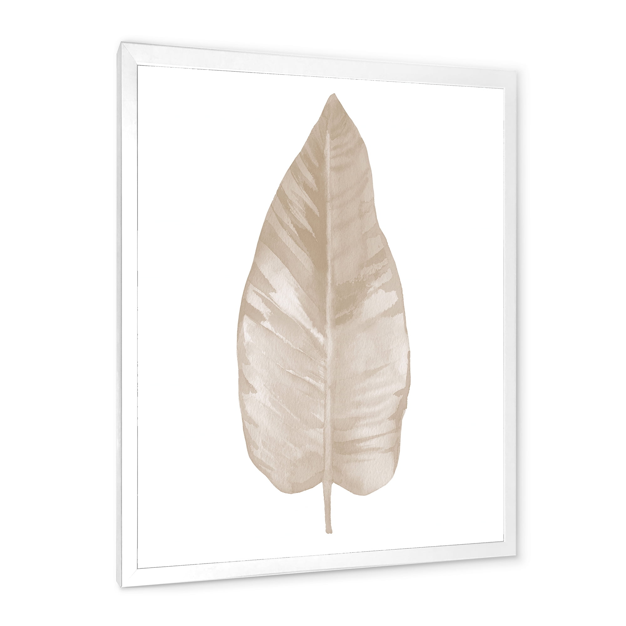Designart 'Dried Leaf Plant Beige On White Background' Traditional Framed Art Print