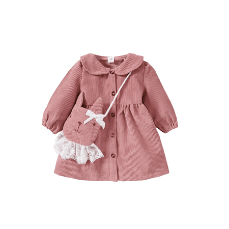 

Mikrdoo Baby Girls Dress Doll Collar Pure Color Long Sleeve Winter Dress With A Rabbit Satchel Pink 12-18 Months