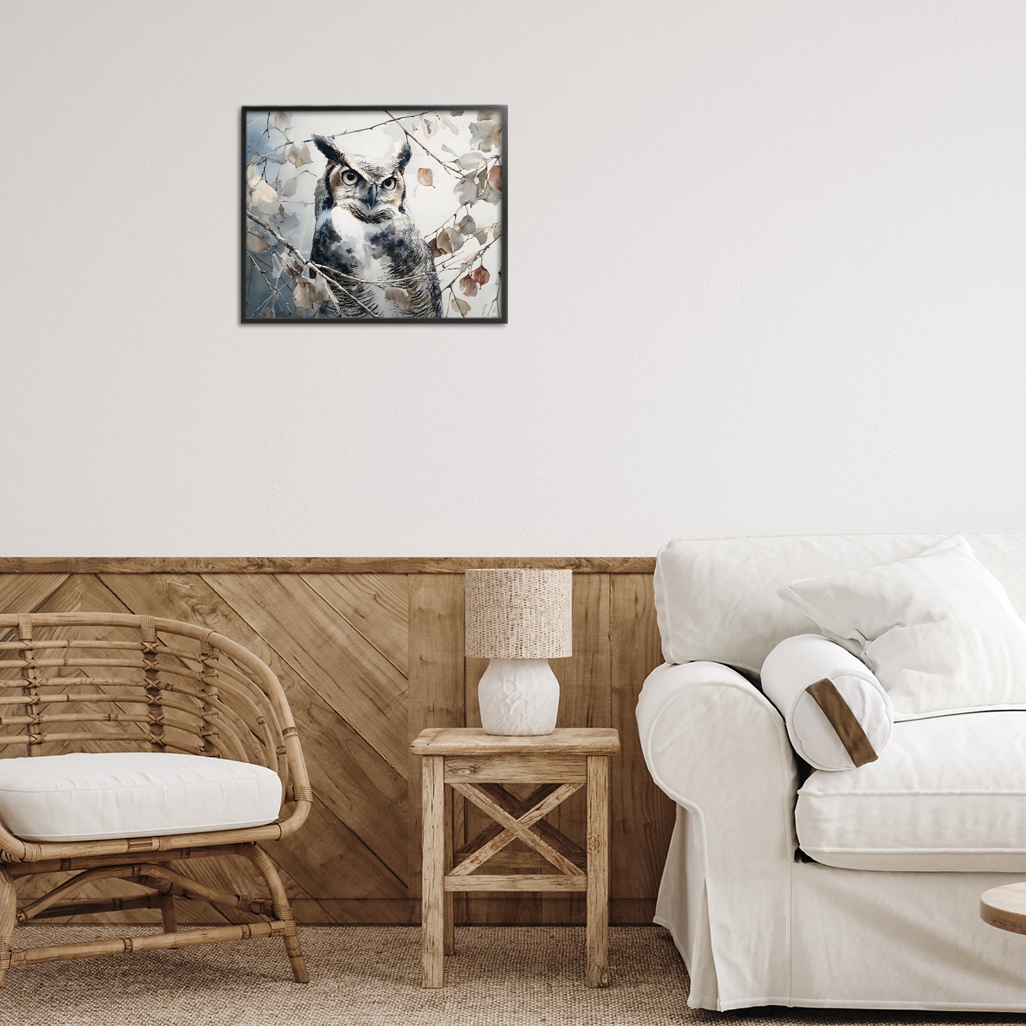 Stupell Industries Horned Owl Perched Black Framed Giclee Art, design by Franklyn Gregory