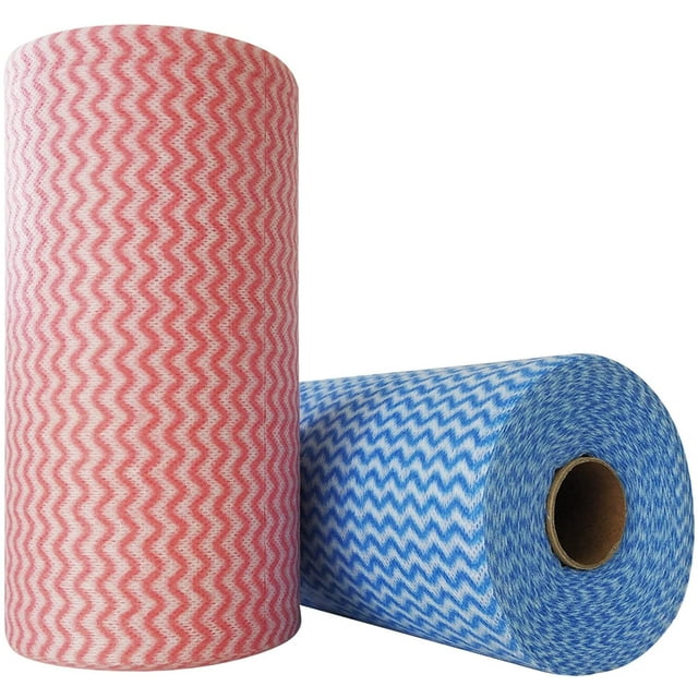 Chiffons de Nettoyage Réutilisables JINYUDOME Chiffons de Nettoyage Jetables Chiffon à Vaisselle Serviettes à Vaisselle Guenilles à Vaisselle Chiffons Tout Usage sur 2 Rouleaux Bleu&Rouge -200 Pcs
