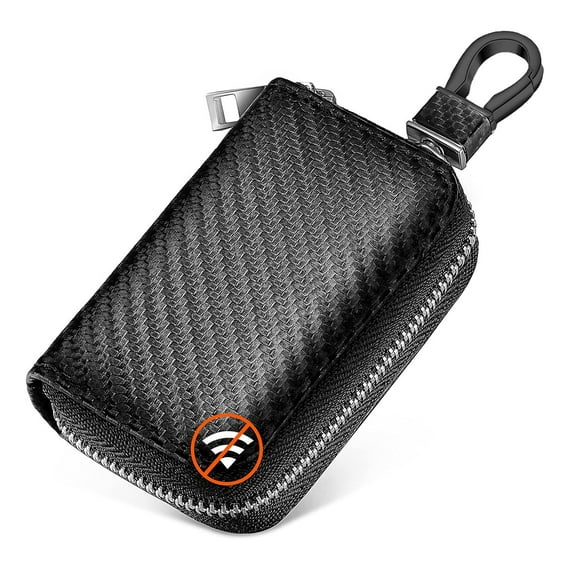 Faraday Bags for Car Key Fob Carbon Fiber Car Signal Blocking Bags Key Holder Zipper Tool in Black for Storage, Black