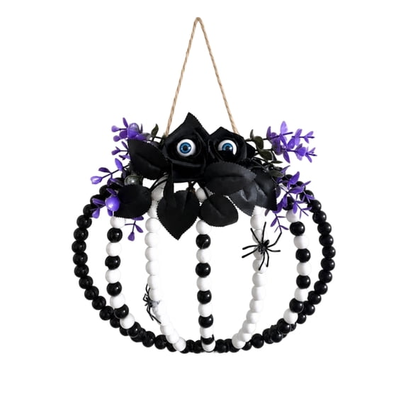 Door Hanging Pumpkin Shaped Gothic Beaded Halloween Decor for Front Door Porch Indoor Outdoor Haunted House Party Entrance Display