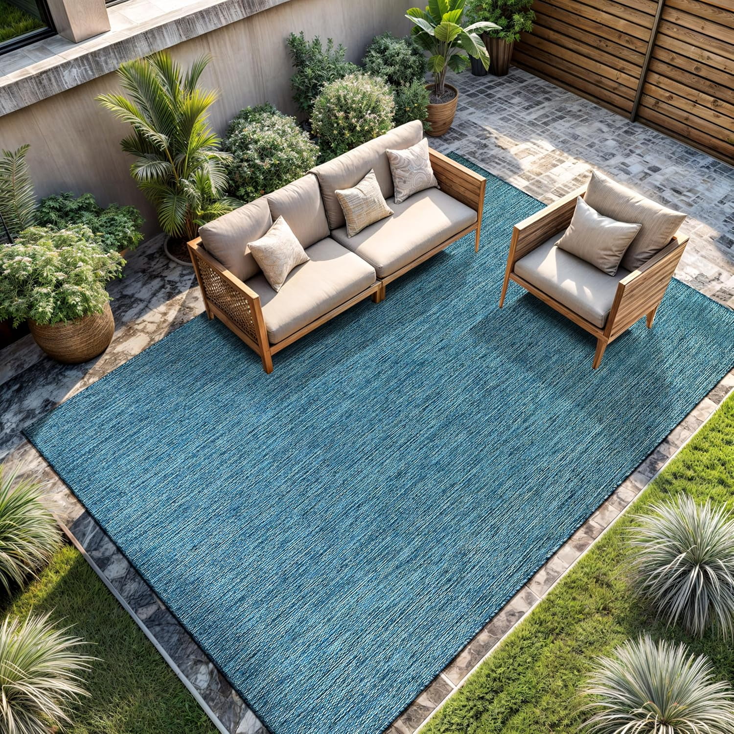 CAMILSON Solid Washable Waterproof Outdoor Indoor Area Rug Gray 5x7