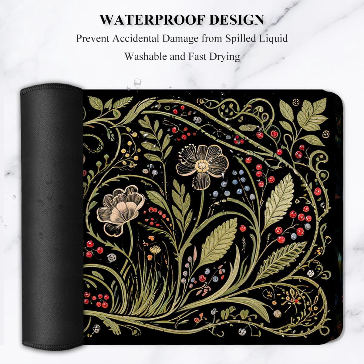 Desk Mat, Ultra Large Mouse Pad, XXL Gaming Mousepad, Pretty Desk Pad, Big Extended Full Size Desktop Desk Matt for Keyboard, Laptop & Computer, 35.5 x 15.7 in, European Vintage Flowers