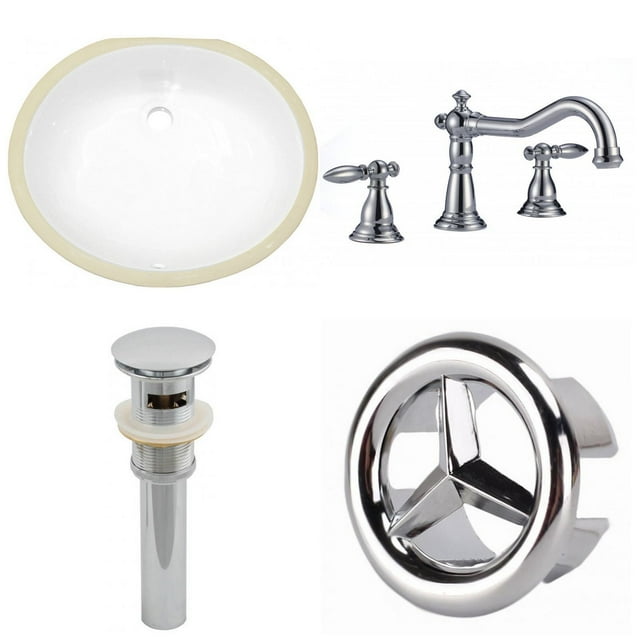 19.5-in. W CUPC Oval Bathroom Undermount Sink Set In White - Chrome Hardware - Overflow Drain Incl. AI-26044