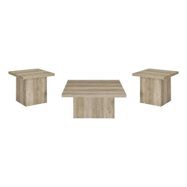 Coaster Devar 3-piece Square Engineered Wood Coffee Table Set in Distressed Pine