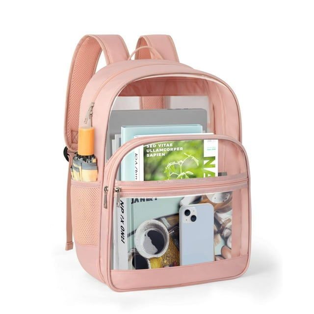 Mochila KIMNERPU transparente para la escuela, viajes, seguridad, rosa