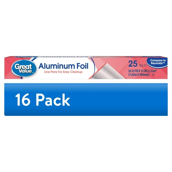 (16 pack) Great Value Aluminum Foil, 25 sq ft