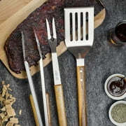 BBQ-AID 3 Piece Grill Set BBQ Accessories - Kitchen Tongs, Metal Spatula & Fork Utensils - Heavy Duty Stainless Steel Barbecue Grill Utensils for Outdoor Grill with Solid Sturdy Wood Handles