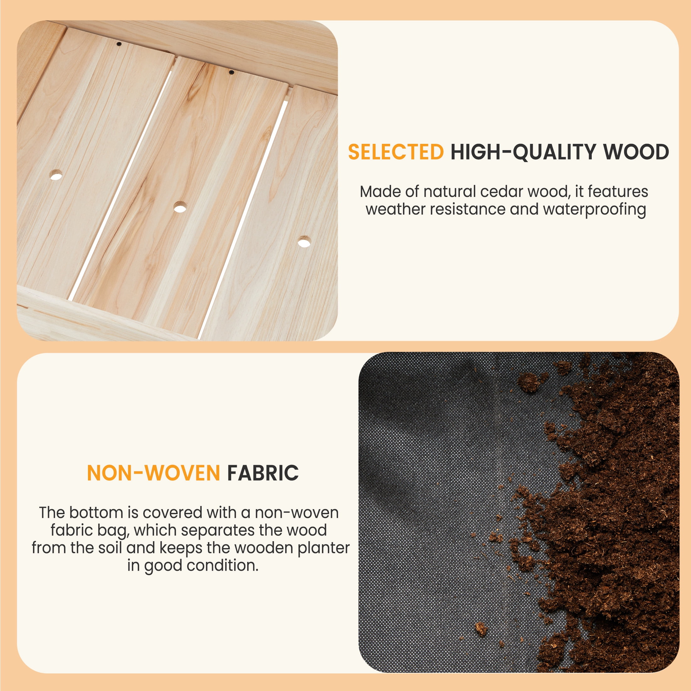 EDX Wooden Raised Garden Bed, Outdoor Planter Box Kit for Vegetables, Flowers and Herbs,Natural Wood Color