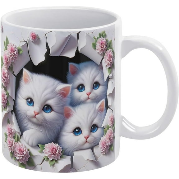 3D Kittens Hole In A Wall Mug, 3D White Cat Mug 3D Novelty Cat Mugs Cat Lovers Coffee Mug Cat Club Cup White Ceramic Mug Gifts For Men Women 11Oz