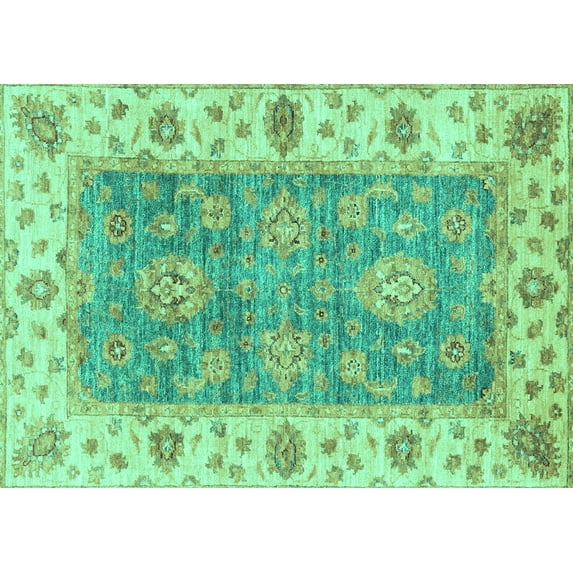 Ahgly Company Machine Washable Indoor Rectangle Oriental Turquoise Blue Traditional Area Rugs, 2' x 3'