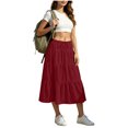 thumbnail image 2 of asdoklhq A Line Skirts for Women Plaid Skirts Women Fashion Summer Casual Comfy Solid A-Line Long Skirts Elastic Waist Pocket Wine M, 2 of 5
