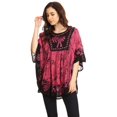 thumbnail image 5 of Sakkas Lynda Two Tone Batik Embroidered Palm Tree Peasant Top / Poncho - Black / Pink - One Size Regular, 5 of 5