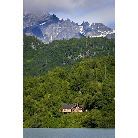 Scenic View Of Redoubt Bay Lodge On The Shore Of Big River Lakes In The Redoubt Bay State Critical Habitat Area Southcentral Alaska Stretched Canvas - Jeff Schultz  Design Pics (11 x