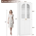 thumbnail image 2 of 80-Inch Tall White Arched Bookcase with Glass Doors, 6-Tier Wooden Pantry and Storage Cabinet, Seamless Fit Wall for Home Office and Living Room, 2 of 9