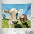 thumbnail image 1 of Farm Animal Tapestry, Close up Photo of Cows at Meadow in a with Open Sky, Fabric Wall Hanging Decor for Bedroom Living Room Dorm, 5 Sizes, Apple Green Tan, by Ambesonne, 1 of 1