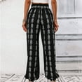 thumbnail image 5 of Zpanxa Wide Leg Pants Woman Slim Slightly Elastic Versatile Plaid Wide Leg Casual Pants Black L, 5 of 6