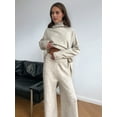 thumbnail image 4 of Womens Knit Lounge Set 2 Piece Sweater Top and Wide Leg Pants Soft Cozy Outfit for Fall Winter Khaki L, 4 of 7
