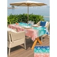 thumbnail image 4 of Blue Teal Pink Ombre Coastal Outdoor Tablecloth - 52x70 Inch Rectangle Dining Table Cover, Nautical Beach Starfish Coral Summer Waterproof Outdoor Table Cloth with Umbrella Hole & Zipper for Patio, 4 of 7