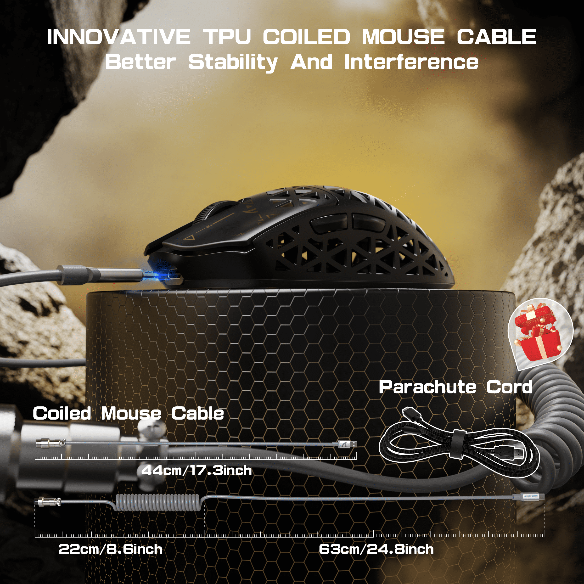 ATTACK SHARK R5Ultra Carbon Fiber Wireless 8K PAW3950MAX Gaming Mouse with 8K Coiled Cable,39g SUPERLIGHT, 8K Hz Wireless Polling Rate, MCU Nodic 52840, DPI up to 42000, BT/2.4G Wireless/Wired
