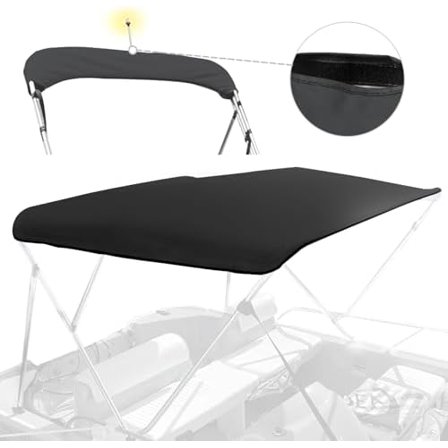 3 Bow Bimini Top Replacement Canvas for Boat with Light Hole and Storage Boot, Easy Install Zipper Sleeves, Heavy Duty Waterproof, 900D Marine Sun Shade Boat Canopy Without Frame, 6'L 61"-66"W Black