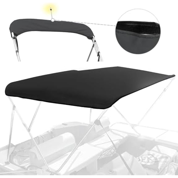 3 Bow Bimini Top Replacement Canvas for Boat with Light Hole and Storage Boot, Easy Install Zipper Sleeves, Heavy Duty Waterproof, 900D Marine Sun Shade Boat Canopy Without Frame, 6'L 61"-66"W Black