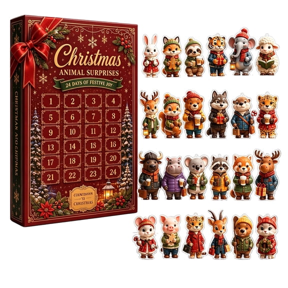 Forest Animals Christmas Advent Calendar with 24 Days Christmas Countdown Mystery 2D Acrylic Cartoon Pendants Collectible Mystery Gift Set for Decor