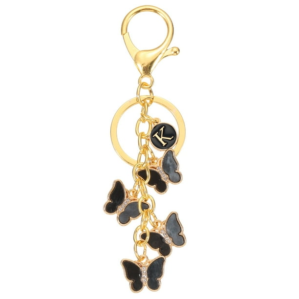 Llavero inicial de mariposa Uxcell, llavero de metal negro personalizado con letra del alfabeto K