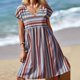thumbnail image 4 of Vestido de Manga Corta para las Mujeres, V-Cuello Estilo Bohemio Impresión Empalme Rodilla Vestido de Longitud, Casual, 4 of 9