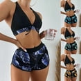 thumbnail image 6 of Feimerou Women 3 Piece Swimsuits Sexy Halter V Neck Bikini Sets Bathing Suits Front String Backless Modest Swimsuit with Boy Shorts, 6 of 6