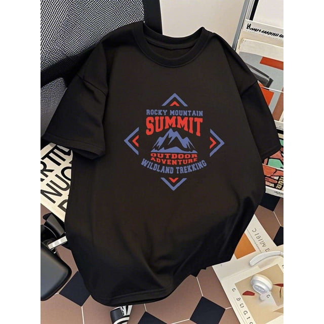 Summer Casual Loose Fit Crew Neck Short Sleeve Drop Shoulder Print Cotton Pullovers for Adult