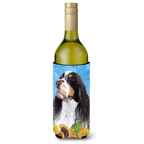 Carolines Treasures SC9058LITERK Springer Spaniel in Summer Flowers Wine Bottle Hugger Wine Bottle multicolor
