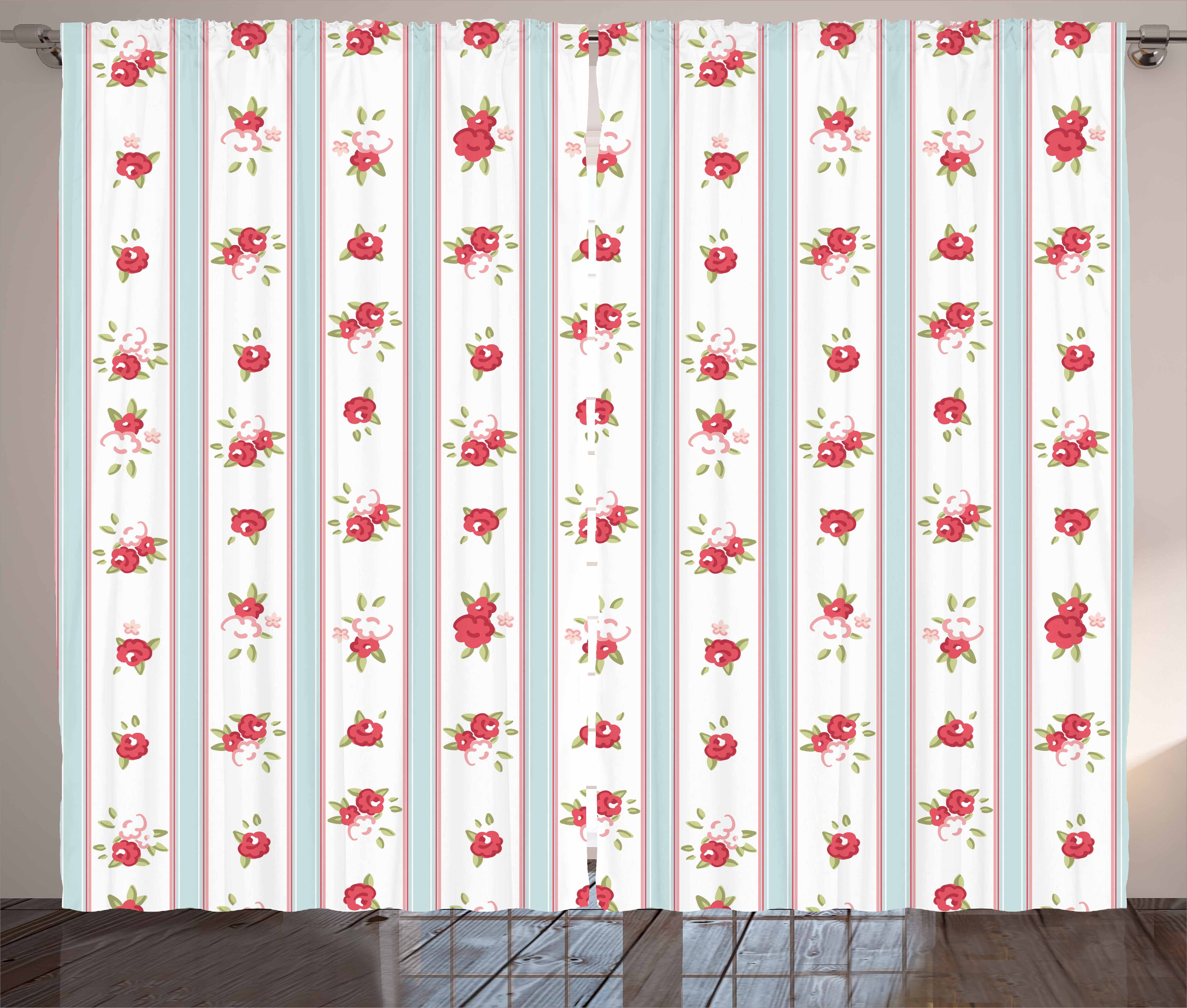 Shabby Chic Curtains 2 Panels Set Vertical Borders Cute Rose