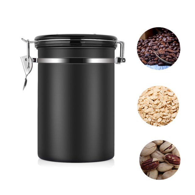 HURRISE Coffee Stainless Steel Container,Kitchen Sotrage Large Airtight Canister for Coffee,Black