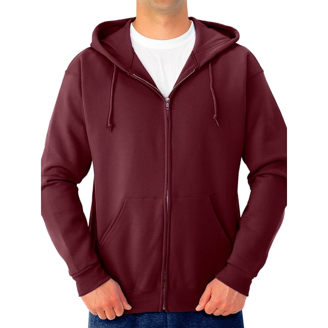 Jerzees Men's Adult Full Zip Hooded Sweatshirt, Maroon, Large