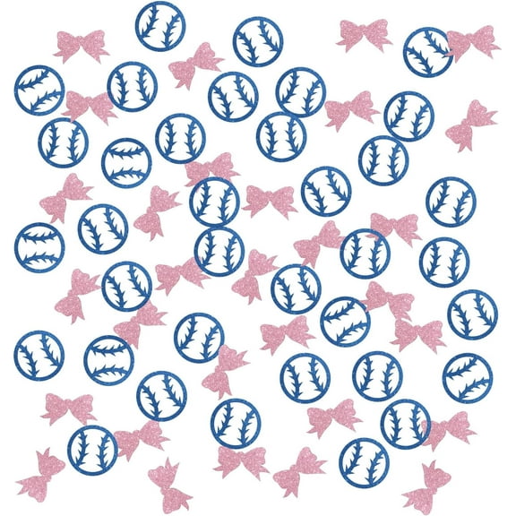 Baseball or Bow Confetti Glitter, Pink or Blue Boy or Girl Table Confetti, Gender Reveal Paper Scatter, Sport Theme Party Table Decorations Confetti, 120pcs