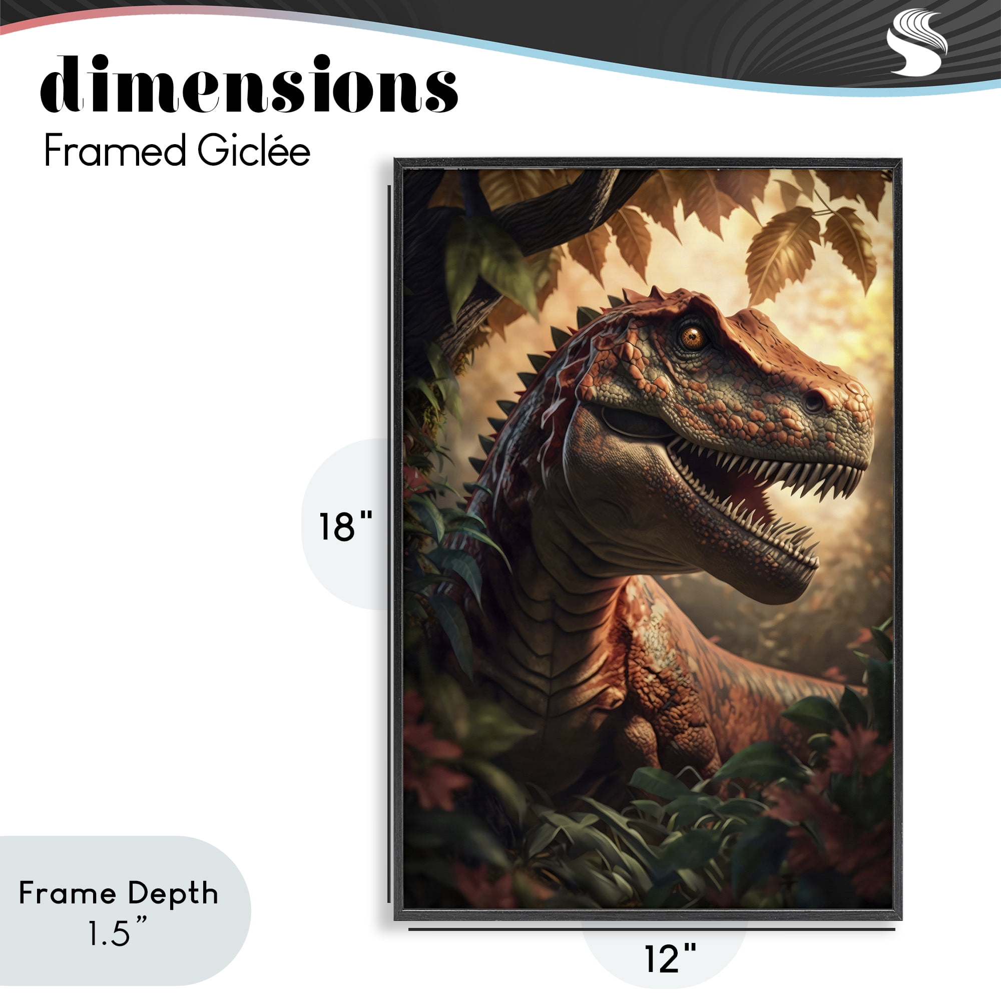 Stupell Industries Jungle Raptor with Ancient Foliage Black Framed Giclee Art, design by Creative Studio