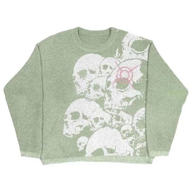 Suéter de calavera para hombre, estilo gótico, punk, vintage, retro, de lana, tejido, nuevo invierno 2024, suéter de gran tamaño Y2K Harajuku para mujer