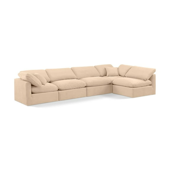 Meridian Furniture Indulge 164" Velvet L-Shaped Modular Sectional in Beige