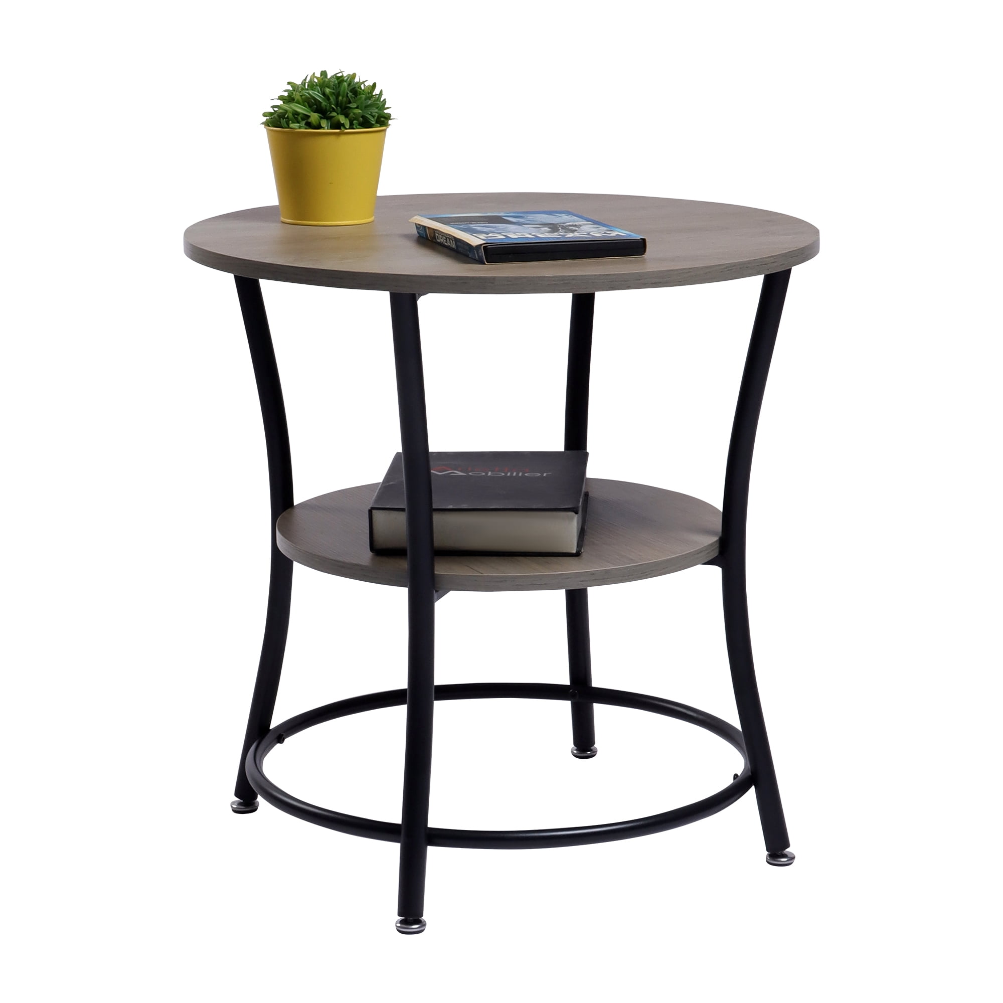 Homy Casa Round End Table with Storage Shelf for Living Room Sofa Side and Small Space, Brown
