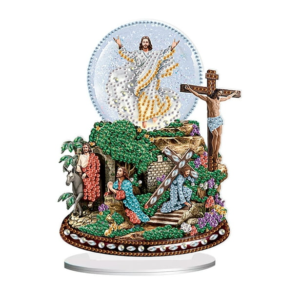 Diamond Art Painting Ornament, Cross Religious Jesus DIY Desktop Decorations, Special Shape Diamond Art for Home Decor Ornaments and Gifts