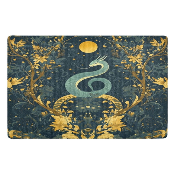 Yayeee Doormat for Inside 20"x32" Absorbent Low-Profile Washable Non-Slip Rubber Backed Entryway Rug, Green Celestial Serpent