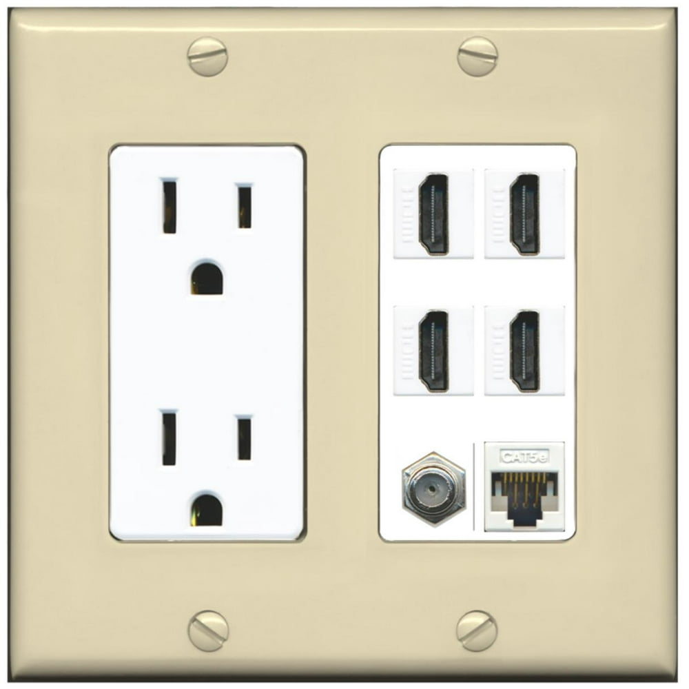 RiteAV 15A Power Outlet, 4 HDMI, 1 Cat5e 1 Coax Cable TV Wall