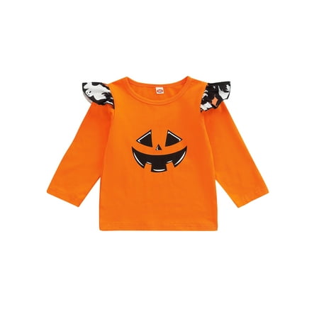 

Sunisery Girl Halloween T-shirt Long Sleeve Crew Neck Ghost Pumpkin Print Tops